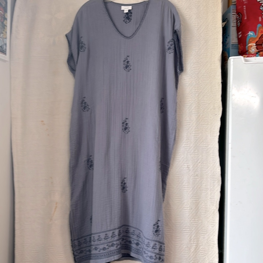 Pure jill gauzy embroidered midi dress
